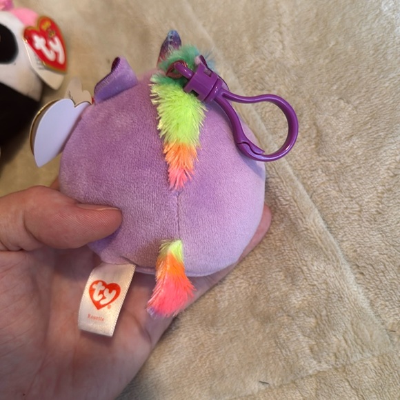 Ty squishy beanies rosette the unicorn  plushie clip NWT - Picture 2 of 4